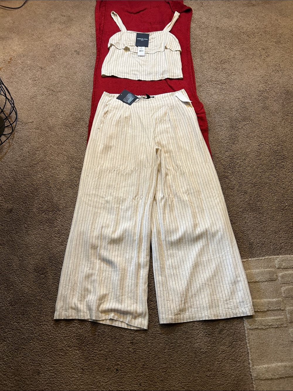 Adrienne Landau Cream Striped Wide-Leg Pantsuit Set